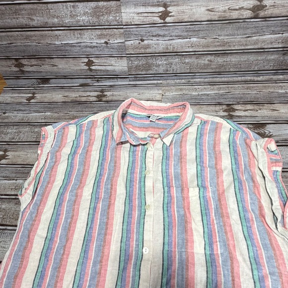 Orvis Tops - ORVIS Womens Striped Linen Blend Short Sleeve Button Down Shirt Medium